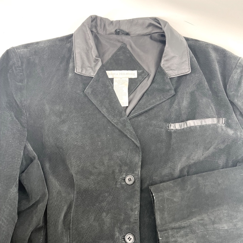 Jessica Holbrook Womens Black‎ Leather Suede Blazer Jacket Size XL